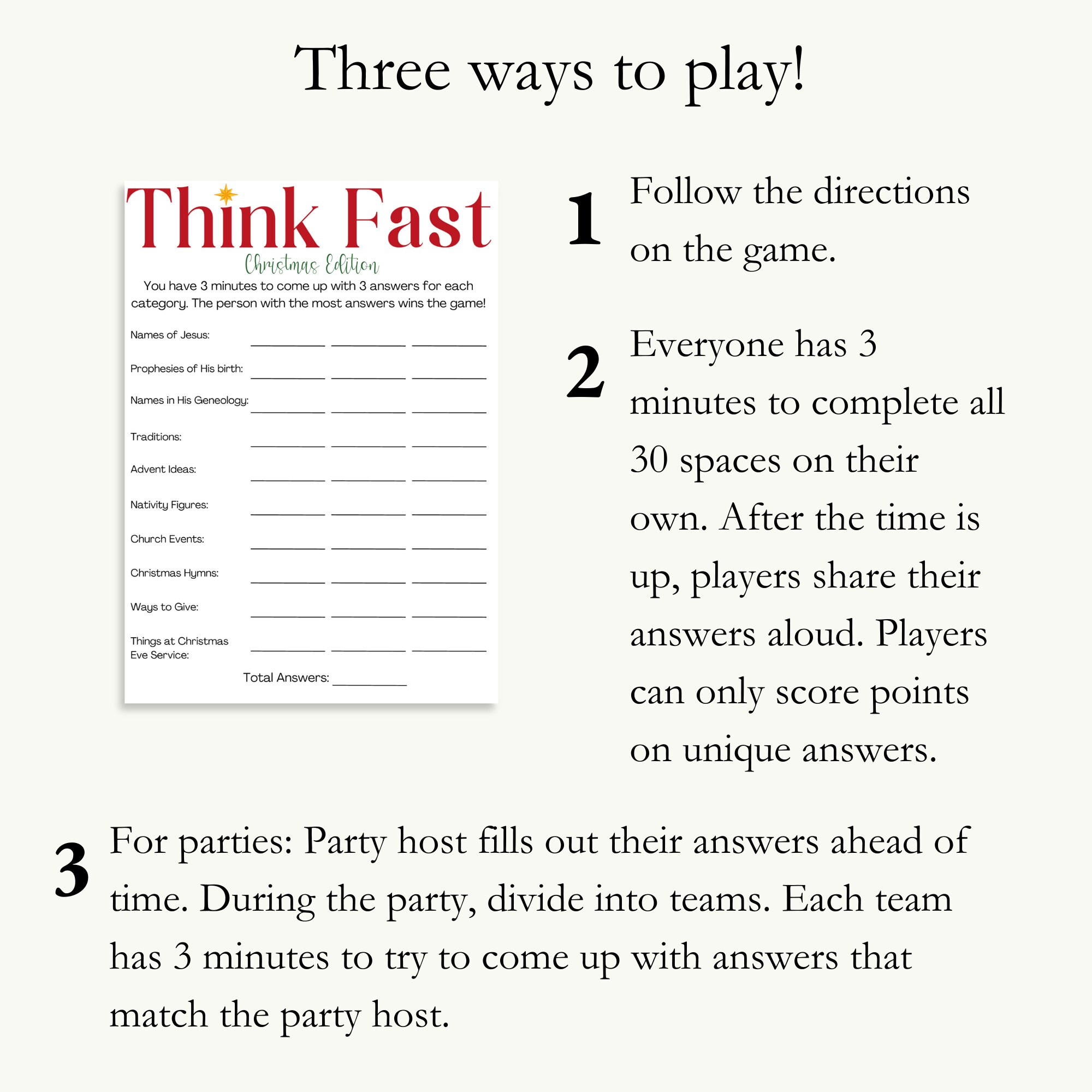 Christmas Fast Answers - The Fun Quick Thinking Family Party Game! – Print  GoGo