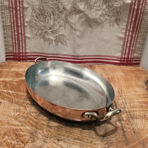 Italian Copper Au Gratin Pan With Fresh Tin Lining 25x17cm-9.75x6.75 inch diameter; Made In Italy Copper Gratin Pan