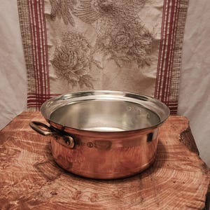 Vintage Christian Wagner Stewpan with 22cm-8.675 inch Diameter and Clean Tin Lining; German Copper Stew Pot 3.25 lbs