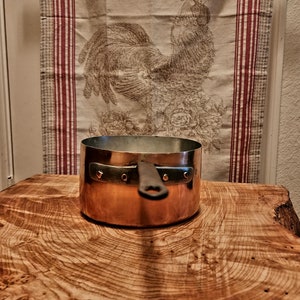 Antique Copper Saucepan with Wrought Iron Handle and Dovetail Seams 17cmx14cm-6.75x5.5 inch diameter; Antique French Braisière- Roasting Pan