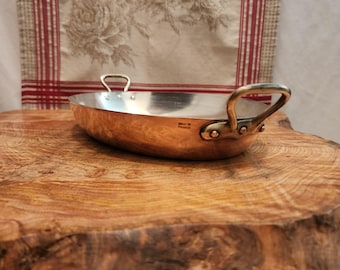 Cacerola francesa de cobre para gratinar con revestimiento de estaño limpio, 30 x 20 cm (11,75 x 7,5 pulgadas de diámetro); Cacerola ovalada para gratinar con sello MIF, 2 lb.