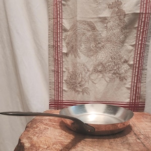 Antique Copper Fry Pan 24cm-9.5 inch diameter Wrought Iron Handle and Fresh tin lining; English Copper Sauté Pan 2 pounds