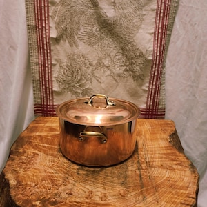 French Copper Stewpan with Stainless Steel lining 20cm-8 inch diameter; Queen Anne Thriftway-Mauviel Copper Stew Pan 1.7mm@ rim 3.75 pounds