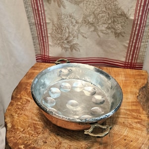 Vintage Copper Egg Poaching pan with Brass Handles; Aebleskiver Egg Poaching Pan with 11 egg capacity; Copper Escargot Pan; Copper Shakshuka