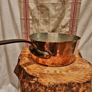 Large Antique French Copper Saucepan 33cm-13 inch diameter; Antique Copper Casserole Russe- Over 8 pounds Free Shipping Continental US