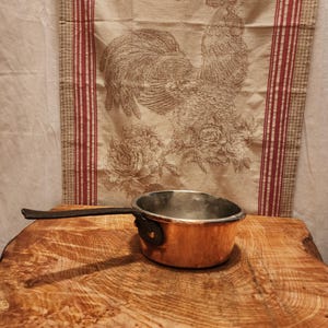 Antique Copper Ladle with Wrought Iron Handle; Antique Copper Saucepan with Iron Handle 16cm-6 inch diameter with clean tin lining 1lb