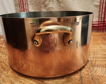 French Copper Stewpan with Stainless Steel lining 20cm-8 inch diameter; Queen Anne Thriftway-Mauviel Copper Stew Pan 1.7mm@ rim 3 pounds