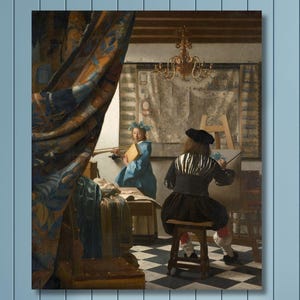 Johannes Vermeer Canvas wall Art,It is a high quality canvas print,The Art of Painting Canvas,Dutch Golden Age Interior Print,Classic Artist