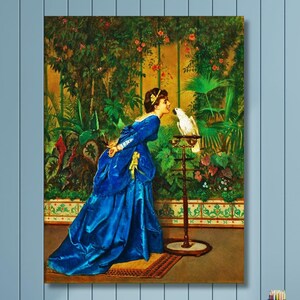 Auguste Toulmouche Canvas Wall Art,Auguste Toulmouche Lady With A Parrot (19th century) Canvas Gallery Wrapped or Framed Giclee Wall Art /7