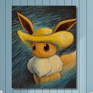 Pikachu Van Gogh Eevee Ready To Hang Canvas,Van Gogh Pikachu Famous Artwork Poster,Aesthetic Poster,Van Gogh Pikachu,Van Gogh Pikachu Print