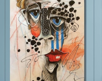 Surrealistische canvasprint, kunstprint in surrealistische stijl, uitgebreid, uitbundig, origineel, anders om je huis te decoreren, ingelijst canvas klaar om op te hangen