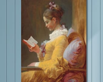 Jean Honore Fragonard Young Girl Reading Canvas Print, 1769 Vintage Painting, Classical Wall Art, Living Room Decor, French Art
