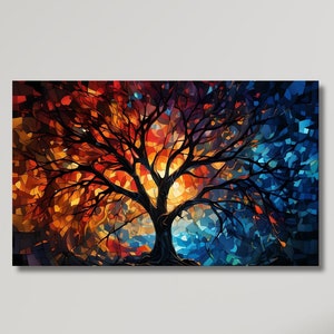 Yggdrasil Painting Canvas Print, Tree of Life Decor, Celtic Wall Art,Abstract Colorful Artwork, Norse Mythology Gift,Stained Glass Effect/9