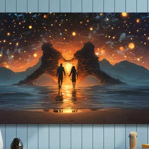 Menschen im Weltraum Leinwand, Paar Poster, kosmischer Kunstdruck, sternenklare Phantasie, Wohnzimmer Dekor, Geschenk für Liebhaber, Weihnachtsgeschenk, Schlafzimmer Dekor / 78