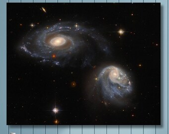 Impressão em tela de galáxias interagindo, pôster de galáxias, arte de parede espacial