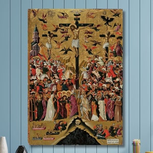 Crucifixion Jesus Reproduction Medieval Poster Illuminated Manuscript Bible Catholic Vintage Art Print,Clergy Easter Gift Andreas Pavias