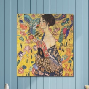 Klimt Lady Printed, Canvas Home Decor, Canvas Art, Canvas, Gustav Klimt Lady With A Fan, Lady Canvas Art, Reproduction Wall Art,