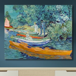 Reprodução de arte de parede em tela do Van Gogh Bank of The Oise em Auvers