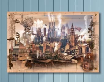 Arte murale su tela Steampunk, stampa su tela vintage, decorazione murale Steampunk, macchine industriali retrò, decorazione murale per ufficio e casa, arte decorativa vintage