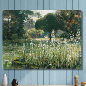 Paisagem vintage grande impressão de arte de parede pintura a óleo flor selvagem natureza deserto, arte verde, arte vintage, arte minimalista, presente, decoração de parede