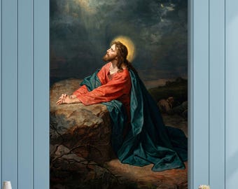 Stampa artistica su tela di Cristo nel Getsemani - Poster di Heinrich Hofmann e decorazione murale cristiana per la chiesa e la casa. Decorazione murale di design ispirazionale.
