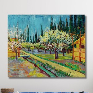 Vincent van Gogh Canvas Wall Art,Vincent Van Gogh Print,Orchard Bordered by Cypresses (1888)Vintage Gallery Wall Art,Van Gogh Poster Artwork