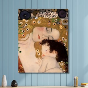 グスタフ・クリムトの母と子のキャンバス、母と子のプリントギフト、グスタフ・クリムトのポスター、大きなキャンバスの壁アート、お母さんへのギフト、複製。