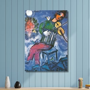 Marc Chagall canvas muurkunst poster tentoonstelling blauwe violist, museum voor moderne kunst, vintage tentoonstellingsposter, tentoonstelling Marc Chagall