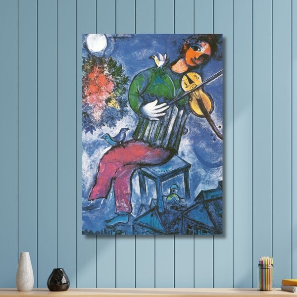 Marc Chagall Canvas Wall Art The Blue Violinist Exhibition Poster, Museum of Modern Art, Vintage Exhibition Poster, Marc Chagall Exhibition