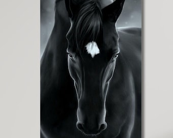 Black Horse Canvas Print Art,Black Horse Print on Canvas,Wild Horse Painting,Horse Canvas Wall Art,Black Horse Poster,Animal Large Wall Art