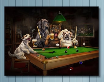 ビリヤードをする犬　壁掛け　タペストリー　94x143 プールで遊ぶ犬たち I タペストリー 壁掛け シューティングボール 複製