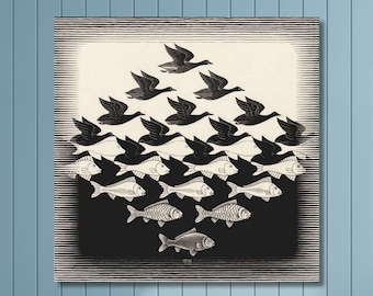 MC Escher Sky And Water Canvas Print,MC Escher Poster And Ready To Hang Canvas Prints Option l Office Decor, Home Decor, Bathroom Print/68