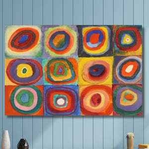 Kandinsky Color Study Canvas Wall Art Squares with Concentric Circles Wall Art Print,Kandinsky Reproduction Modern Wall Art,Kandinsky Poster