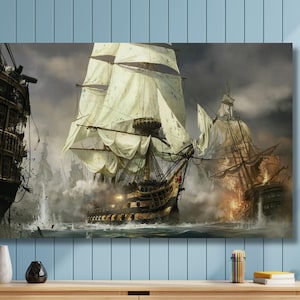 Vintage Pirates Ship on a Stormy Sea Canvas Wall Art Decors,Vintage Ship Print Art Canvas Wall Decor,Modern Wall Art Decor,Gift For Sailor/1