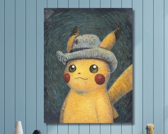 Van Gogh Pikachu Print,Van Gogh Pikachu Poster,Pikachu Van Gogh Ready To Hang POSTER,Van Gogh Pikachu Famous Artwork Poster,Aesthetic Poster