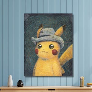 Van Gogh Pikachu Print,Van Gogh Pikachu Poster,Pikachu Van Gogh Ready To Hang POSTER,Van Gogh Pikachu Famous Artwork Poster,Aesthetic Poster