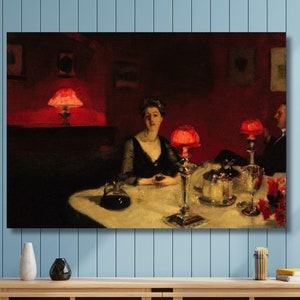 John Singer Sargent Print Art Canvas,Modern Wall Art,John Singer Sargent A Dinner Table At Night (1884) Poster/Canvas Wall Arts,Vintage Arts