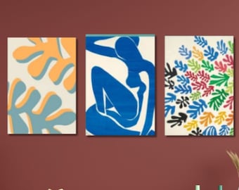 Set of 3 Henri Matisse Abstract Paintings Canvas Wall Arts,Henri Matisse Abstract Prints,Henri Matisse Artworks,Famous Canvas Wall Art Print