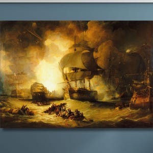 ジョージ・アーナルド - ナイル川の戦い キャンバスウォールアート、「ロリアンの破壊」1798 ポスタープリント、ネイビーヴィンテージアートプリント、船員へのギフト/1