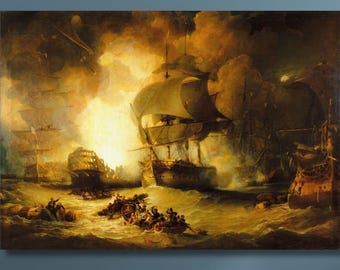 George Arnald - La Batalla del Nilo, lienzo para pared, póster "La Destrucción de L'Orient 1798", lámina vintage de la Marina, regalo para marineros/1
