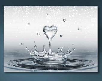 Arte de pared con gotas de corazón y salpicaduras, gotas de corazón en blanco y negro, decoración de pared para baño, lienzos para baño, arte de pared con paisaje salpicado para baño
