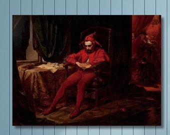 The Sad Jester by Jan Matejko / Poster or Canvas Wall Art, Sad Clown Landscape Print, Academic Fine Art, Jan Matejko Reproduction