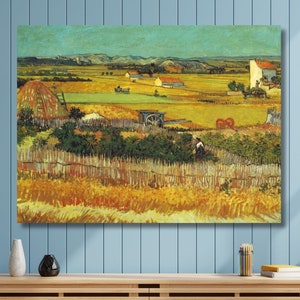 Vincent Van Gogh Poster,Montmajour in the Background of the Harvest in La Crau 1888 by Vincent Van Gogh Canvas Wall Art