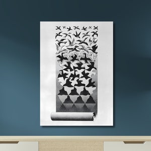 M.C.Escher Canvas Wall Art,Maurits Cornelis Escher Art,Home office Decor,Modern Relativity,Reproduction Print,Abstract Art,Vintage Art