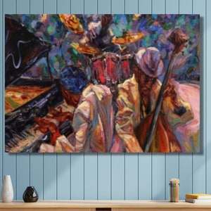 African Jazz Art, African Canvas, Jazz Wall Art, Jazz Oil Painting Canvas, Pianist Wall Art, Musician Canvas, Saxophone Canvas, Jazz Canvas,