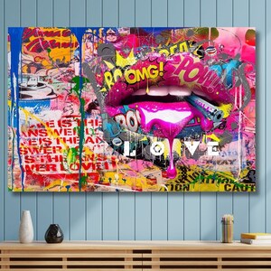 Banksy Leinwand Wandkunst, Banksy Wandkunst, Graffiti-Wandkunst Bunter Schmetterling Mädchen Leinwand Wandkunst Graffiti Kunst, Banksy Leinwand Home Street Art