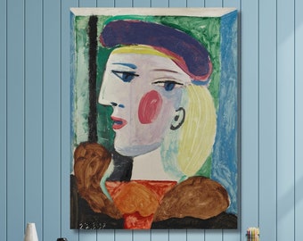 パブロ・ピカソ、ベレー帽をかぶった女性の肖像、リネンキャンバスの