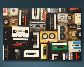 Retro Audio Cassette Poster, Tapes Canvas Art, Music Art, Nostalgic Canvas Art, Retro Art, Vintage Cassette Wall Art, Vintage Items Wall Art