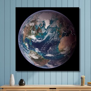 Blue Marble NASA Earth Canvas/Poster Art, The View Of Earth Western Hemisphere From Space Photography Print, Earth Large Canvas Wall Art