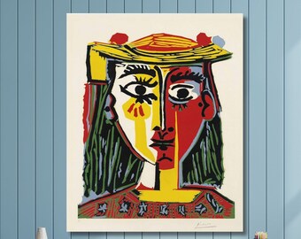 Picasso Woman in Hat Canvas Print: Colorful Modern Art Poster